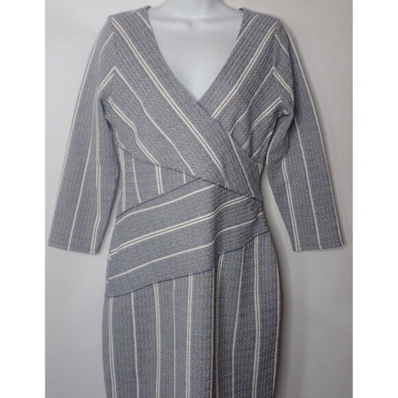 Maeve Anthropologie Amelia Blue Striped Wrap Dress M Column V‎ neck textured - Picture 3 of 7